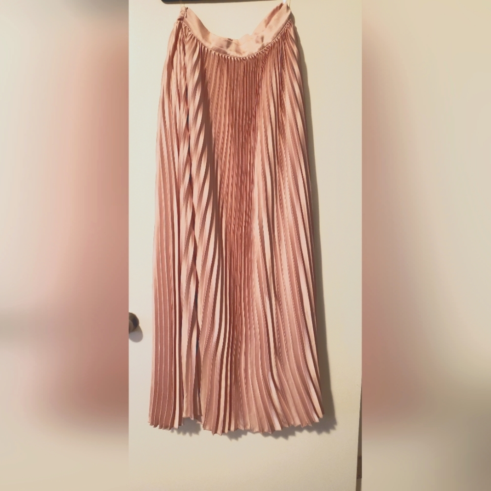 Blush Satin Pleated Skirt